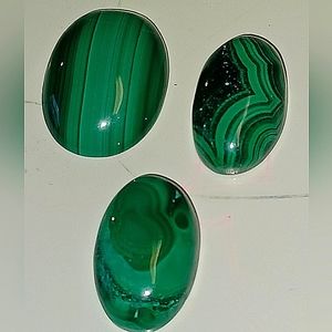 ⭐3x Malachite Gemstones Natural Geniune Polished Crystal Gems/Cabochons Oval Cut